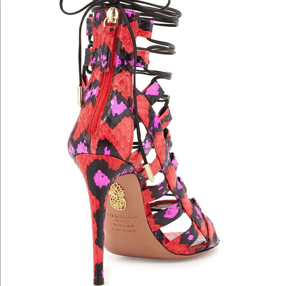 Multi Colored Python Cut Out Sandal Heels - image 2